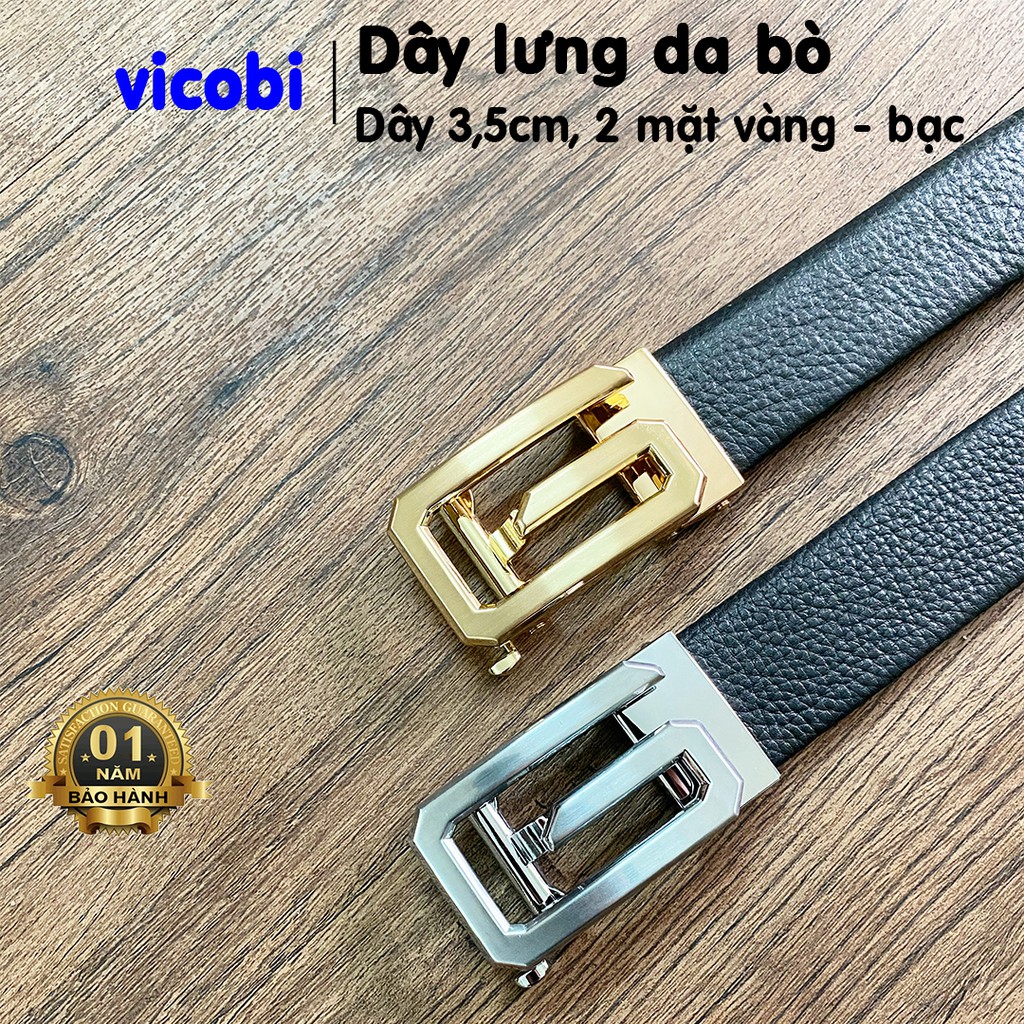 Dây lưng Nam Da Bò khóa tự động GC Vicobi , thắt lưng 3,5cm mặt hợp kim màu bạc - vàng, made in VietNam