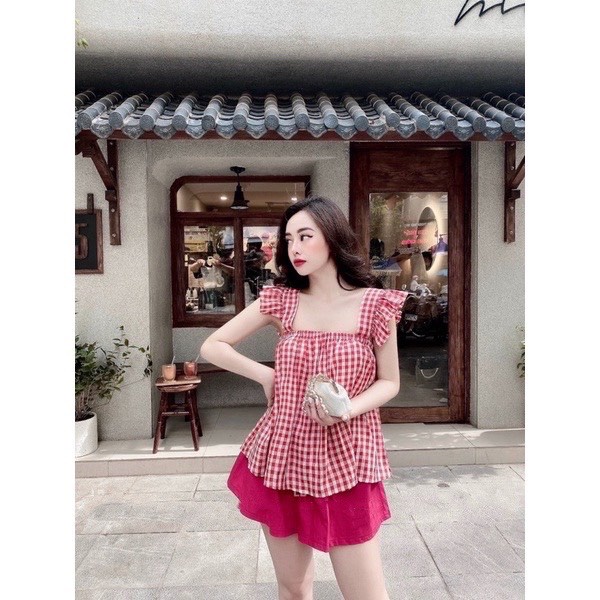 [SET ĐỒ BỘ] Set Trang Phục Nữ Áo 2 Dây Cánh Tiên Kẻ Phối Quần Màu Siêu Thoải Mái | BigBuy360 - bigbuy360.vn