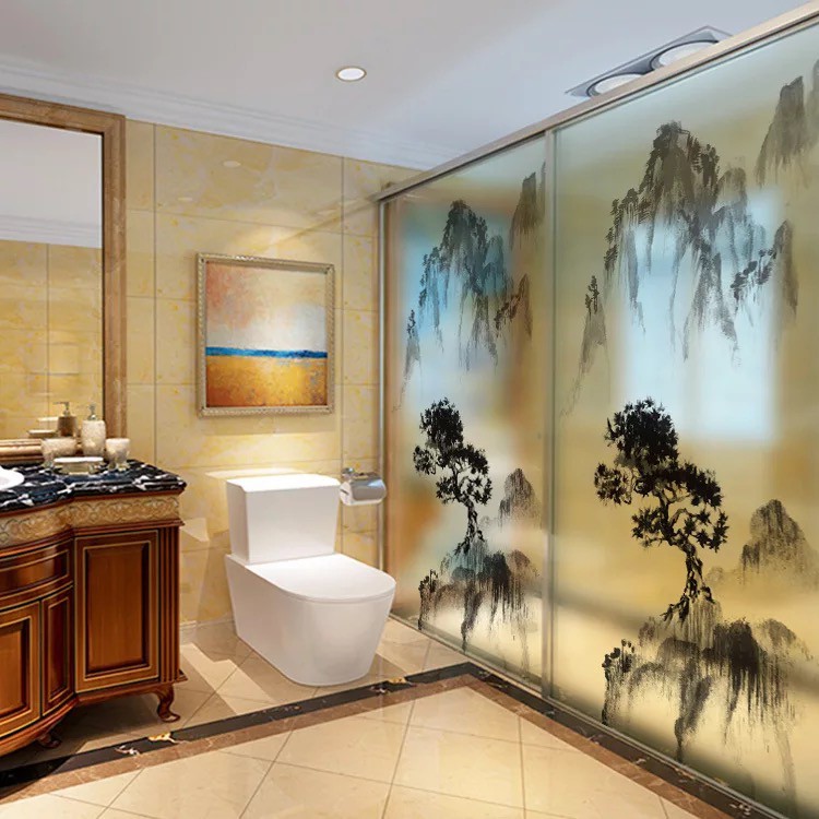 Decal trang trí kính cao cấp mẫu Ngọn Núi lớn và cây to (60cm x 116cm)