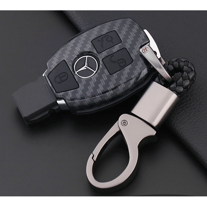 Ốp Chìa Khóa Carbon bảo vệ chìa khóa xe Mercedes -kèm móc khóa