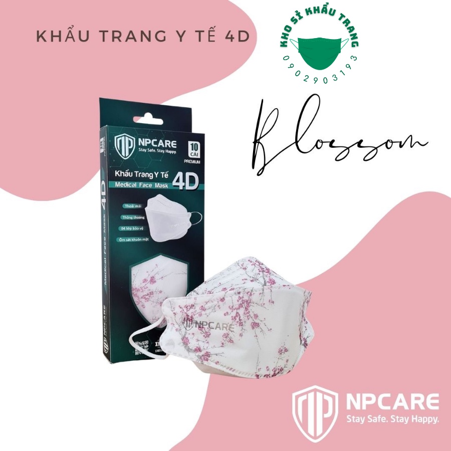 Khẩu trang 4D NPCARE họa tiết dễ thương hộp 10 cái