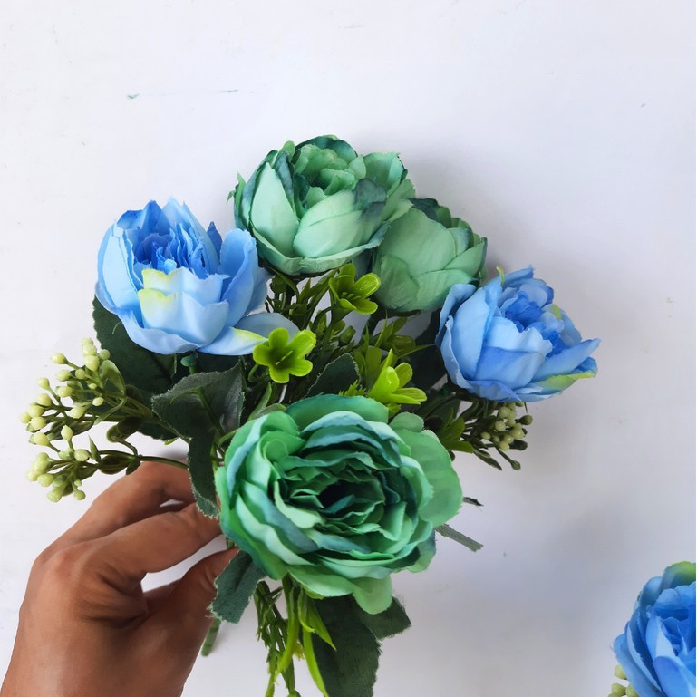 Bó Hoa Hồng Giả Màu Xanh Dùng Trang Trí