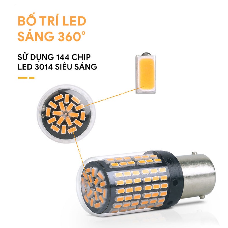 Đèn LED  hậu, phanh, xi nhan siêu sáng T203014-144 Màu Vàng kiểu chân 1156 180º (BA15S)
