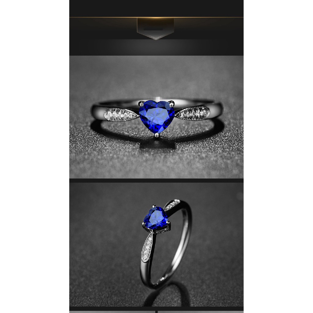 Nhẫn Bạc S925 Đính Đá Sapphire Xanh Hình Trái Tim Sang Trọng
