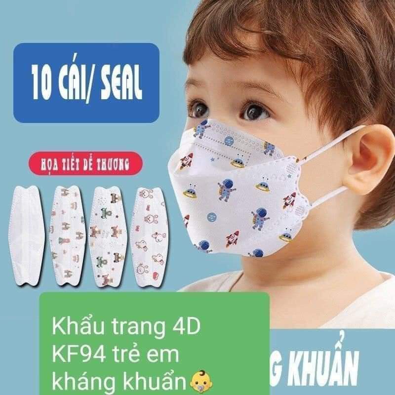 {COMBO} 10 Cái Khẩu Trang Cho Bé 4D KF94 Hoạ Tiết Bé từ (1-8 tuổi)