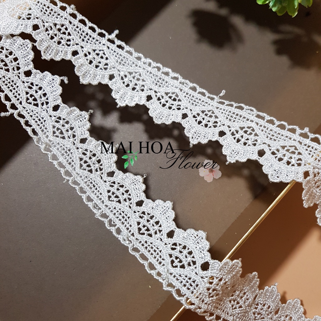 RC37 Cuộn 13 mét ren viền váy áo màu trắng bản 3cm ren chỉ thêu hoa Maihoaflower