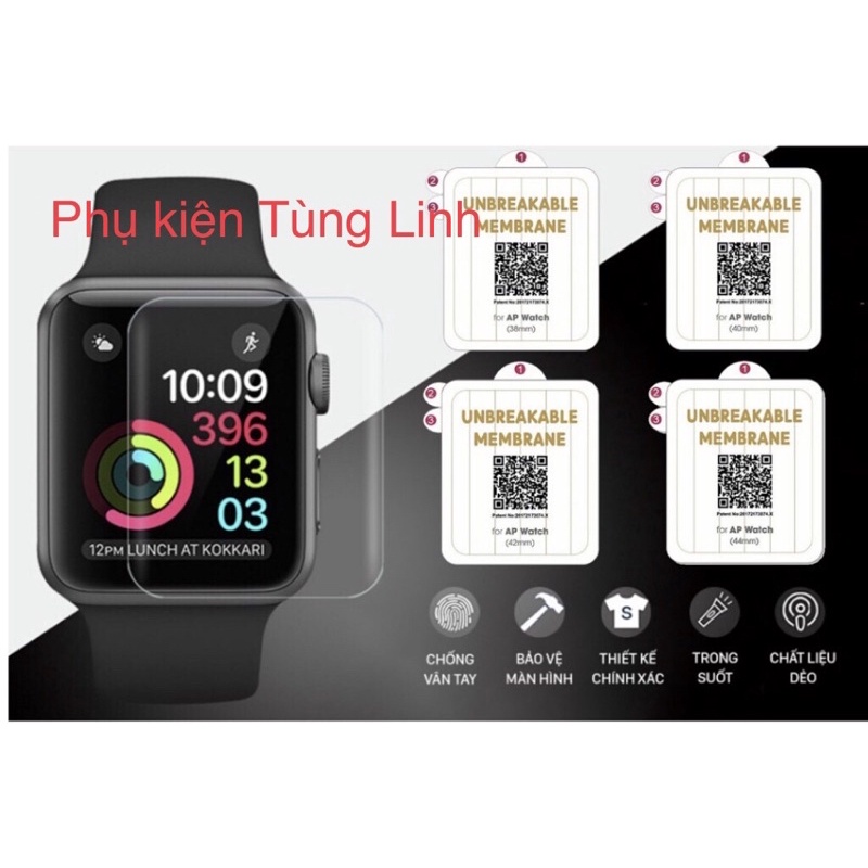 (TẶNG GIẤY LAU) Miếng dán dẻo ppf chống xước cho apple watch seri 1/2/3/4 size 38/40/42/44 chống vỡ, chống va đập