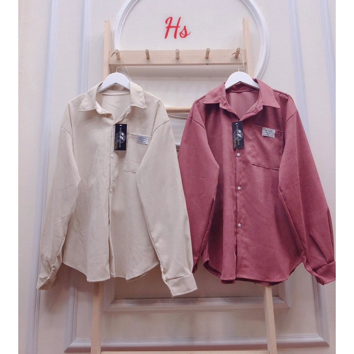 Áo sơ mi nhung tăm tay bồng dài tay khoác hè dáng rộng