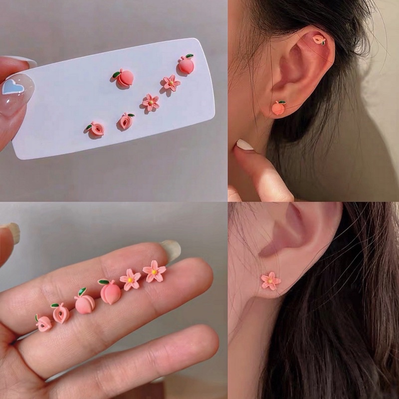 Set 3 đôi bông tai đào