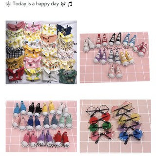 Set áo sơmi + kính + giày cho doll 20cm