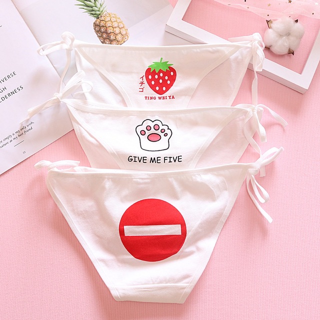 Quần lót nữ cotton sexy gợi cảm dây buộc họa tiết cute N300 | BigBuy360 - bigbuy360.vn