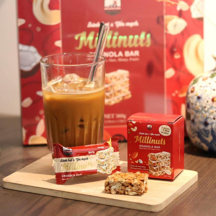 Thanh Ngũ Cốc Bánh Ăn kiêng Hạt và Yến mạch Millinnuts Granola Bar ( Hộp 360g - 36 thanh x 10g ) giảm cân, yoga healthy