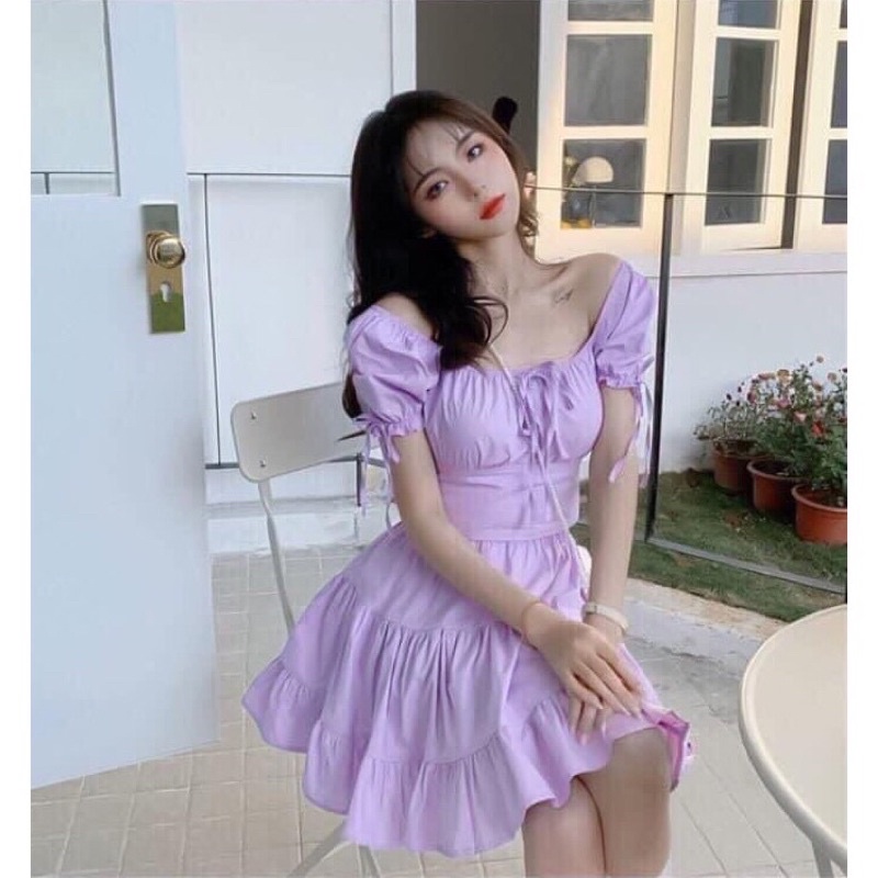 Set váy tím size S điệu đà cho nữ [1 chân váy xoè + 1 áo crt]
