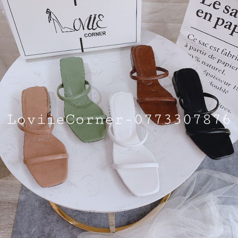 LOVIIECORNER- DÉP NỮ THỜI  ĐẾ VUÔNG 2CM QUAI MẢNH 5 MÀU ĐEN KEM TRẮNG XANH NÂU LOVIIECORNER DÉP NỮ THỜI TRANG D200548