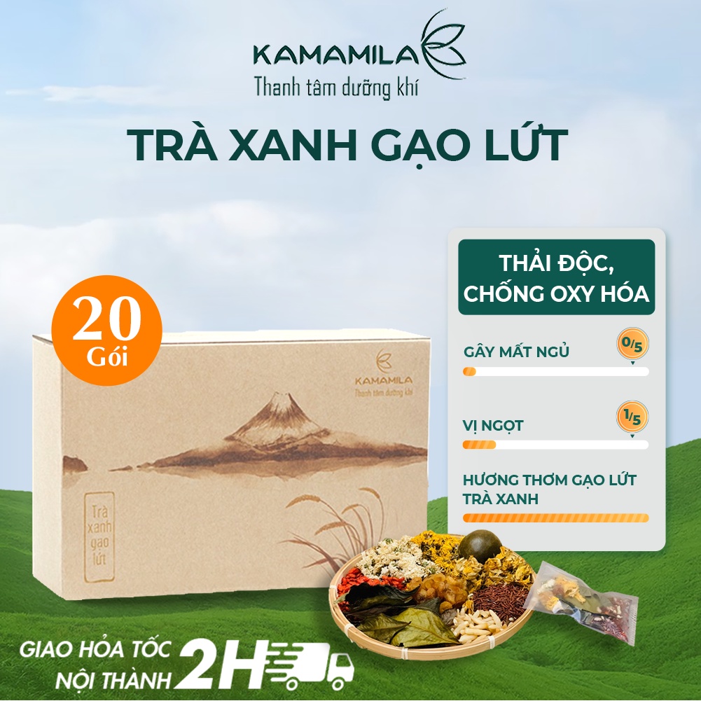 Trà Gạo Lứt Giảm Cân Kamamila - Trà Thảo Mộc, Trà Detox Hỗ Trợ Thanh Lọc Cơ Thể - Hộp 20 Gói