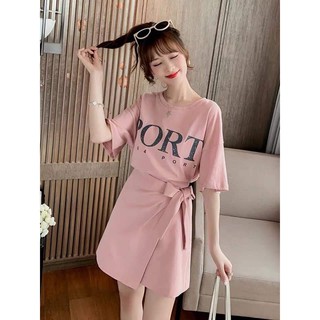 Set áo phông mix chân váy vạt chéo