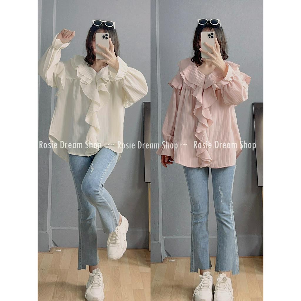 Áo sơ mi sóng cổ đuổi bánh bèo, Áo bèo chất đũi gân - bán sỉ