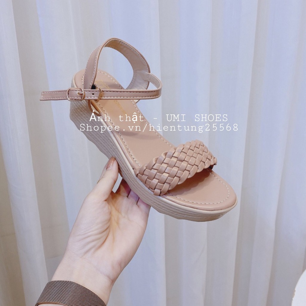 【﻿𝙎𝙃𝙊𝙀𝙎 ★ 🅽🅴🆆】 Sandal đế xuồng cao 5 phân quai ngang xoắn đan cói bện công sở đẹp ôm chân dép nữ màu đen/be đẹp