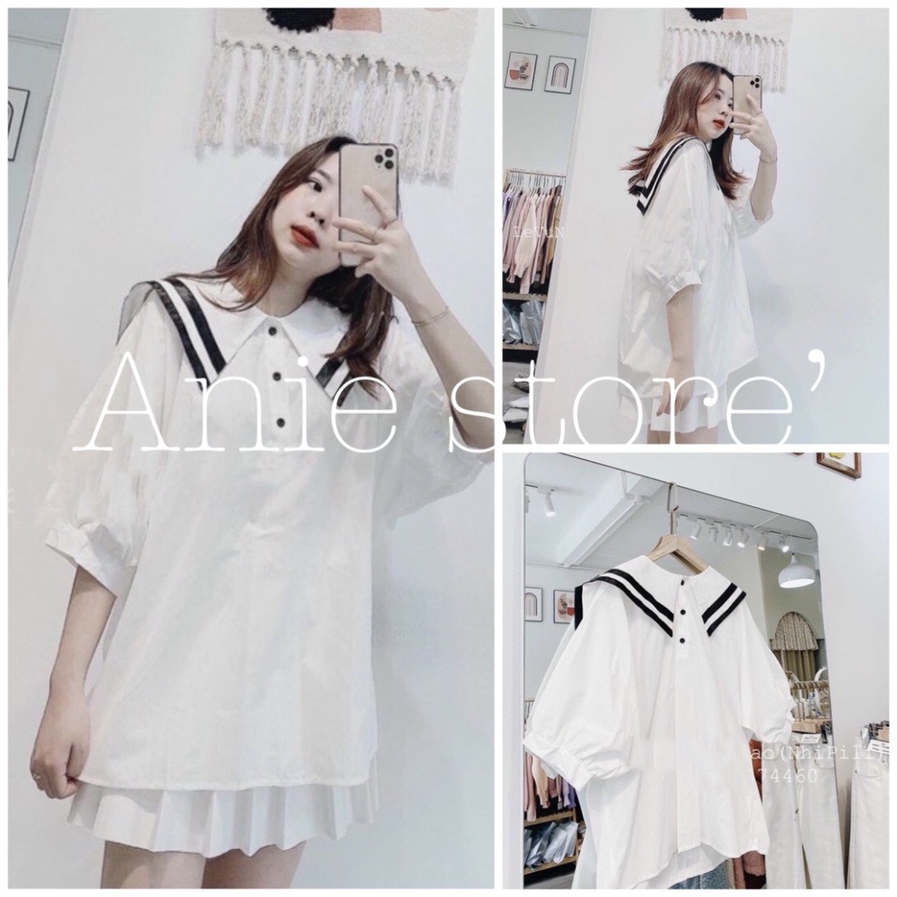 Áo Sơ Mi Nữ Thủy Thủ 🦋 Áo Sơmi Trắng Nữ Cổ Phối Màu 🦋 - Wuyn Shop