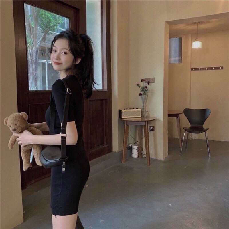 Váy đầm ôm body tay ngắn cổ tròn basic | BigBuy360 - bigbuy360.vn