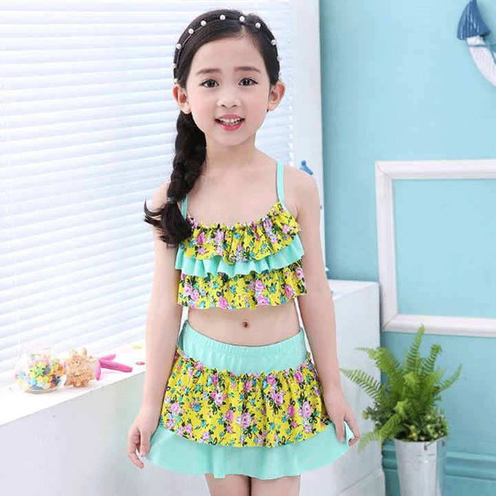 BỘ ĐỒ BƠI BÉ GÁI HOÀNG GIA CAO CẤP, HOA LÁ VÀNG HỒNG CỰC ĐẸP SIZE CHUẨN TỪ S ĐẾN 3XL