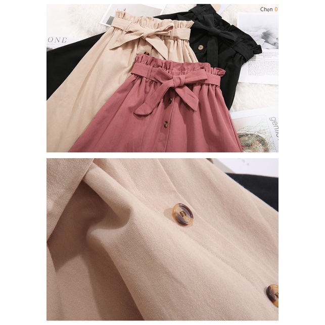 Chân váy cotton thắt nơ chữ A dáng basic Song An Eco