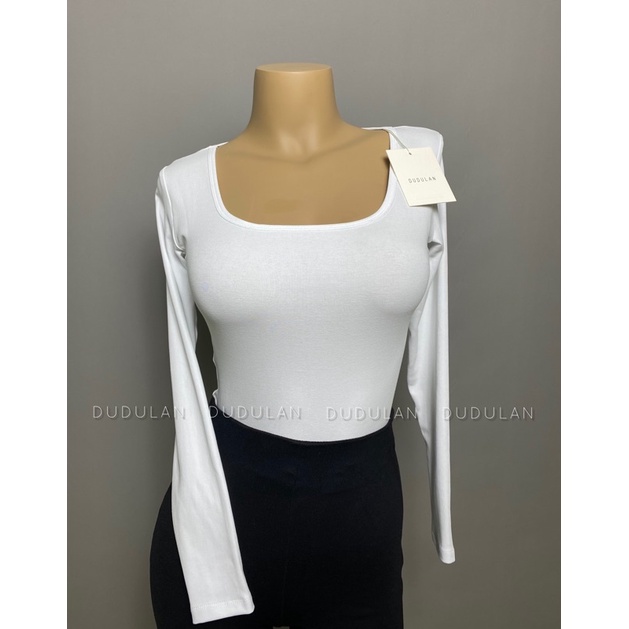 Áo cổ vuông A13 DUDULAN - Áo croptop chất cotton gân