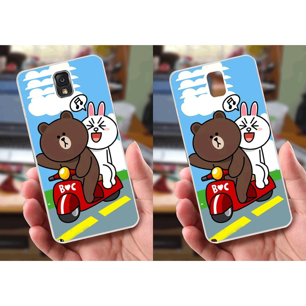 Ốp lưng Samsung Note 3 (dẻo viền trắng trong) - Hinh Gấu Brown, Panda Cực Dễ Thương