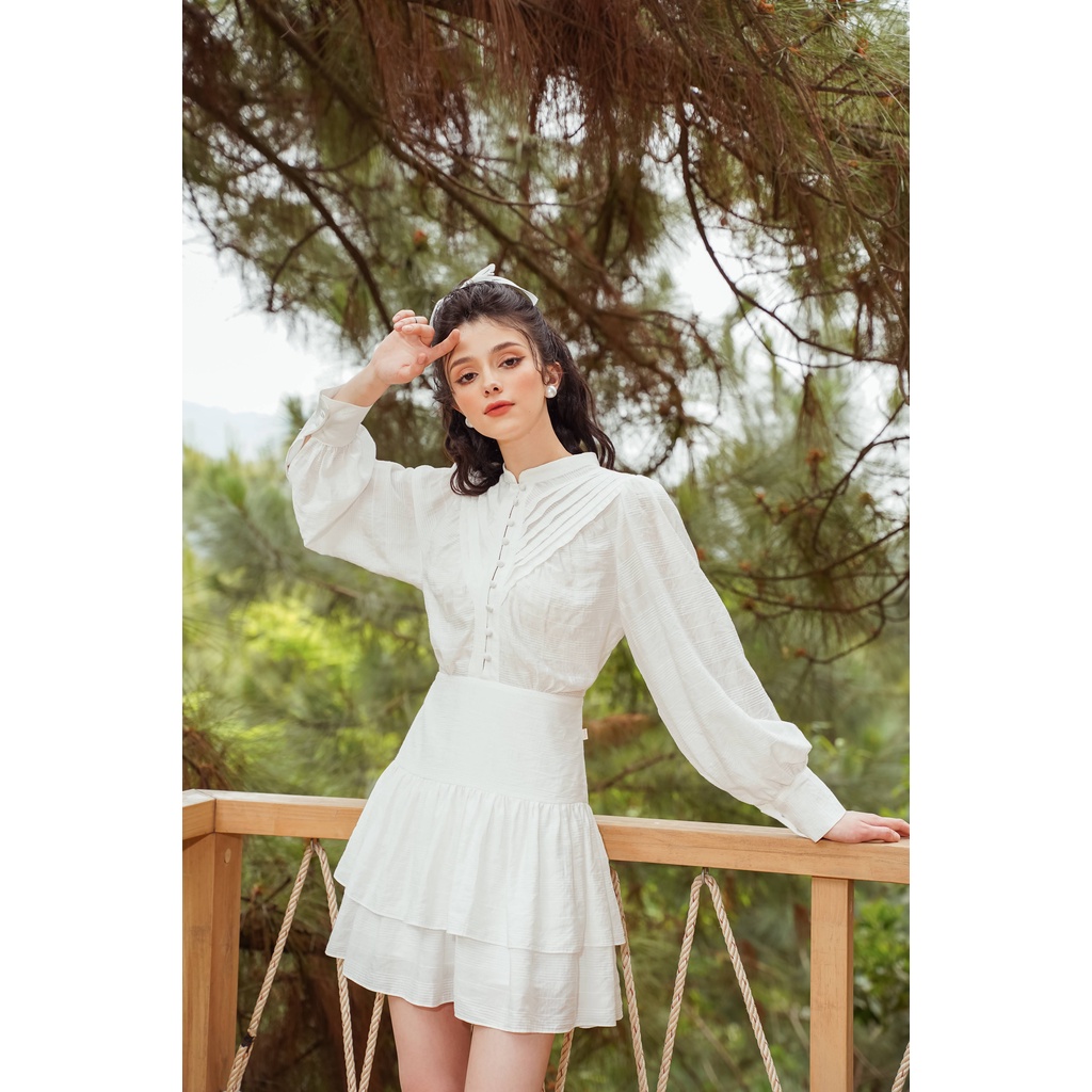 Váy liền nữ Méo shop tay bồng bo eo dáng xoè Juliing