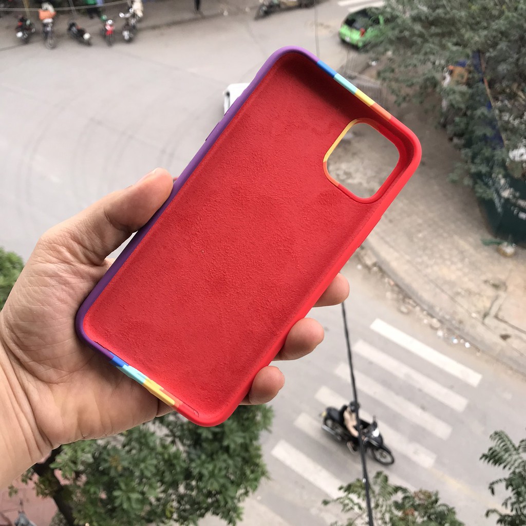 Ốp lưng chống bẩn cầu vồng bóng full viền đáy iphone 6 6s 7 8 plus x xs max 11 12 mini pro max