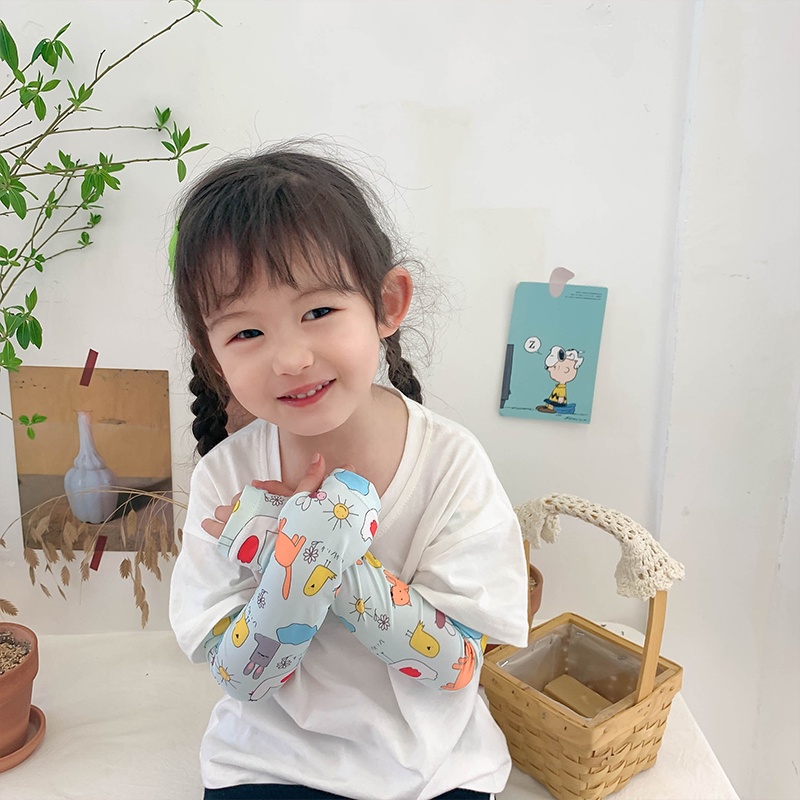 Găng Tay Chống Nắng Chống Tia UV Bằng Lụa Lạnh Họa Tiết Hoạt Hình Dễ Thương Cho Bé