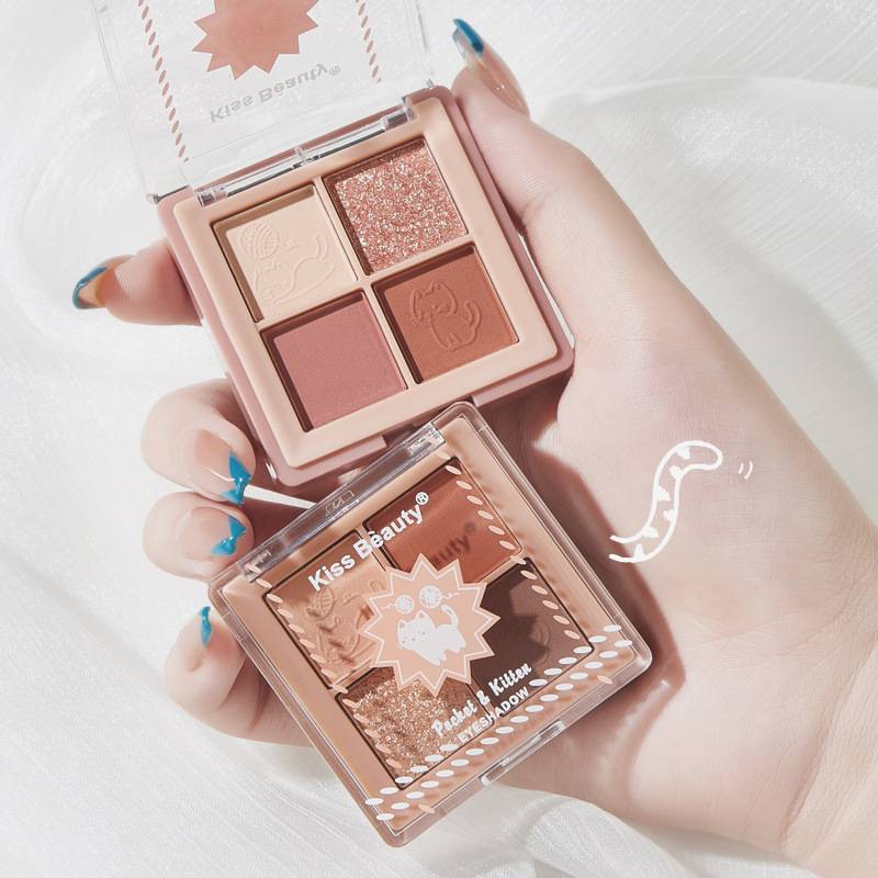 Bảng phấn mắt 4 màu tông lì / ánh nhũ ngọc trai chống thấm nước lâu trôi Kiss beauty