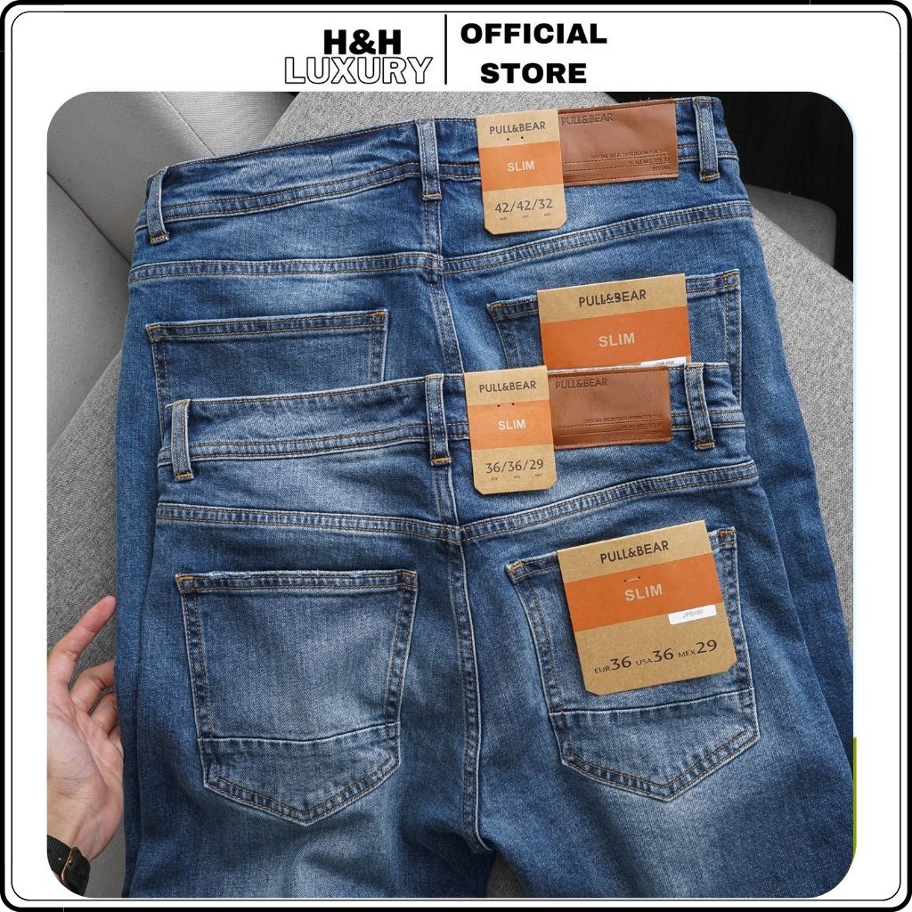 Quần jean nam, quần bò nam đẹp Pull & Bear xanh co giãn 4 chiều xuất dư- H&H LUXURY