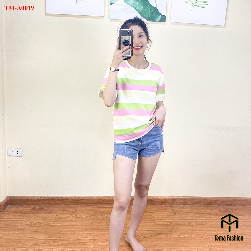 Áo phông nữ TEMA - Áo thun nữ kẻ ngang siêu xinh nhiều màu cổ tròn chất cotton siêu mát | BigBuy360 - bigbuy360.vn