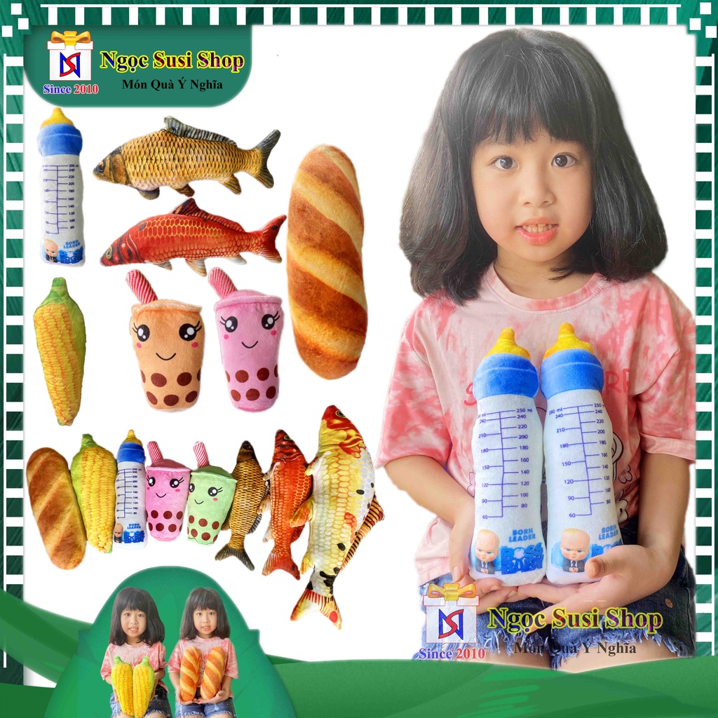 GẤU BÔNG GỐI ÔM BÌNH SỮA ,TRÀ SỮA , BÁNH MÌ , CÁ CHÉP 3D SIZE NHÍ SIÊU MỊN - THÚ BÔNG CHO BÉ