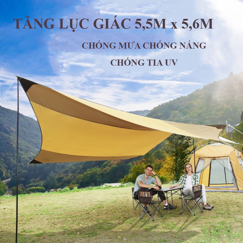 Tấm Tăng Dã Ngoại Lục Giác Chống Thấm, Chống Nắng, Chống Tia Tử Ngoại, Nhẹ, Dễ Di Chuyển Kích Thước 5,5m*5,6m