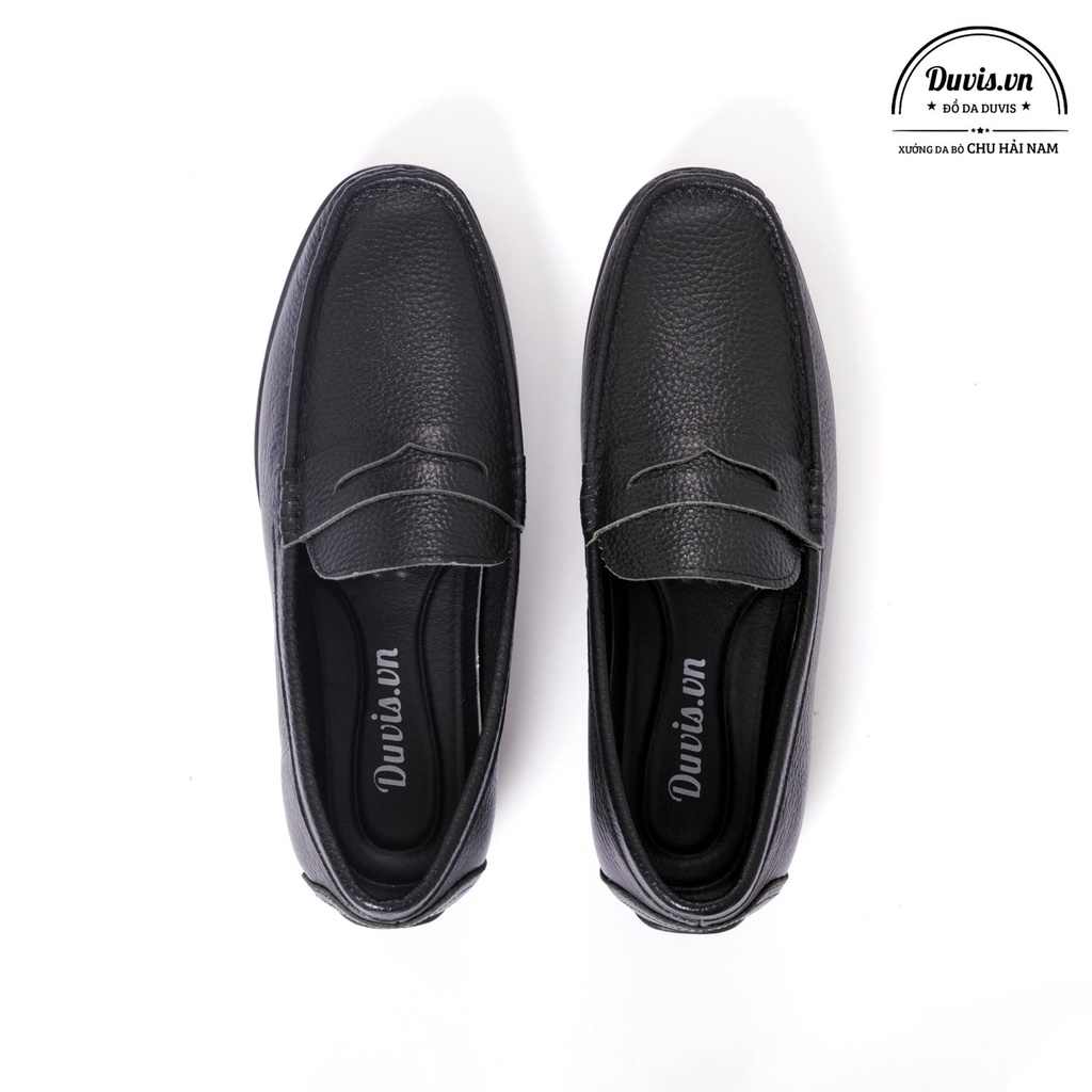 Giày Lười Nam Da Bò Nhập Khẩu Đế Khâu Duvis LD66 Màu Đen.