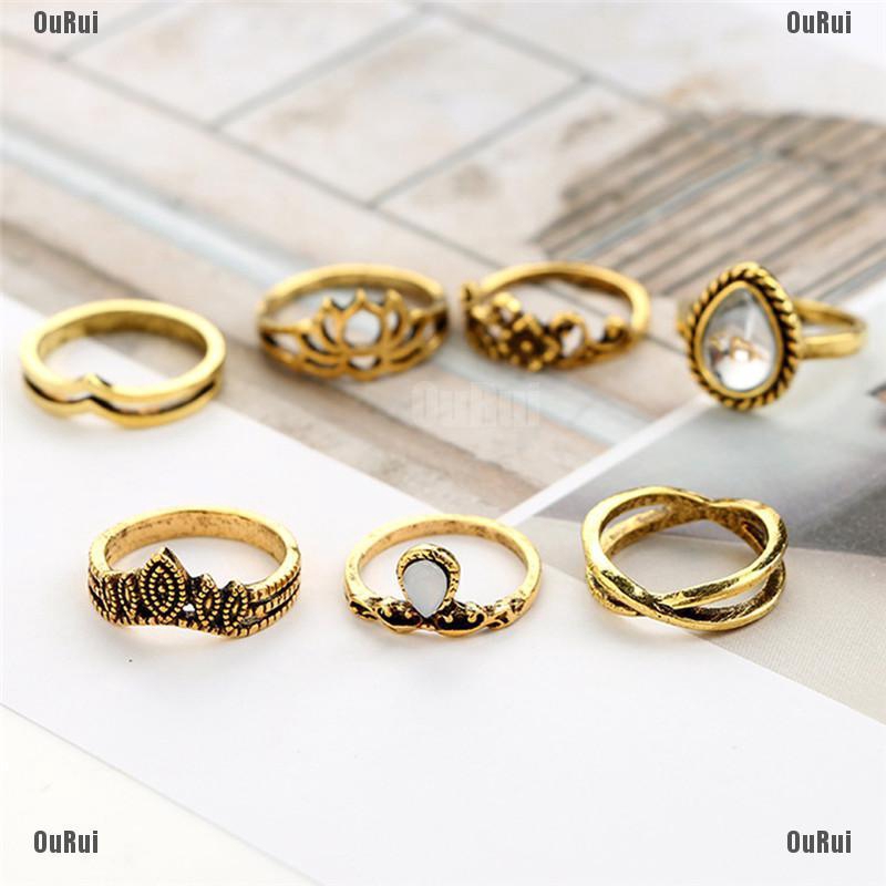 {FCC}Bộ gồm 7 chiếc nhẫn Midi đeo khớp ngón tay thời tran cá tính phong cách Boho cổ điển dành cho nữ{OuRui.vn}