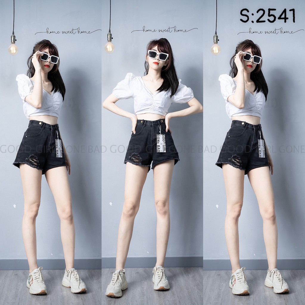 Quần Short Jean Nữ Lưng Cao Có Gấu Kiểu ULZZANG