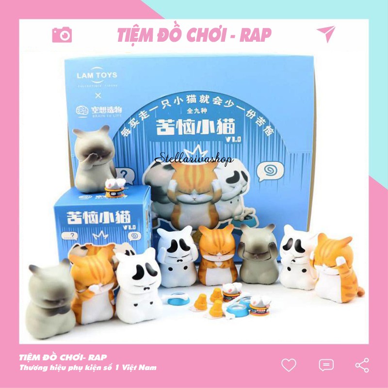 Full bộ mô hình 9 Mèo bất lực, Mèo bó tay, Mèo đăm chiêu, Mèo tiếc nuối dễ thương cute kèm phụ kiện chính hãng - Ráp