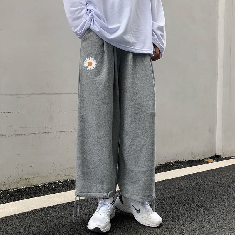 Quần Thể Thao Lưng Cao Ống Rộng Phong Cách Hàn Quốc