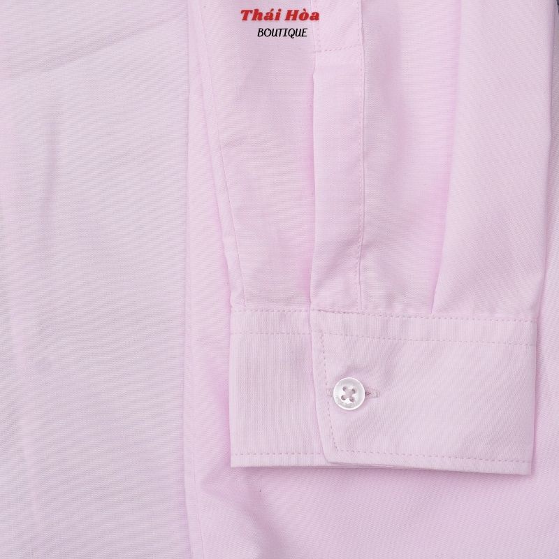 Áo sơ mi nữ đẹp hồng kiểu công sở dài tay vải cotton trơn mềm mịn Thái Hoà 047-03-01