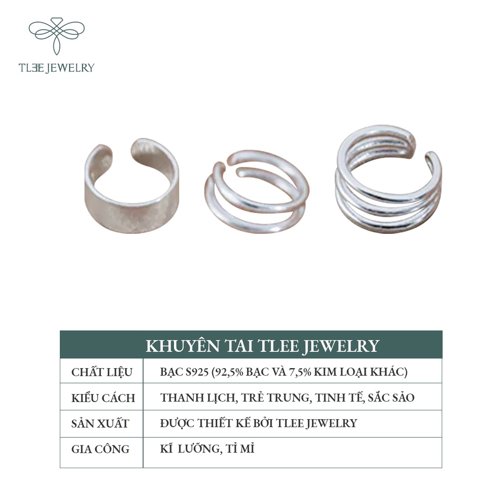 Khuyên tai bạc unisex TLEE kẹp vành không cần lỗ kiểu dáng basic NCJ B0116