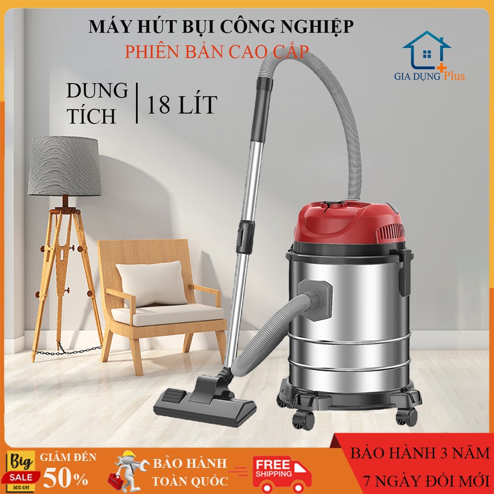 Máy hút bụi công nghiệp gia đình dung tích 18L, công suất lớn 1200W. Máy có 3 chế độ hút khô, hút nước và thổi.