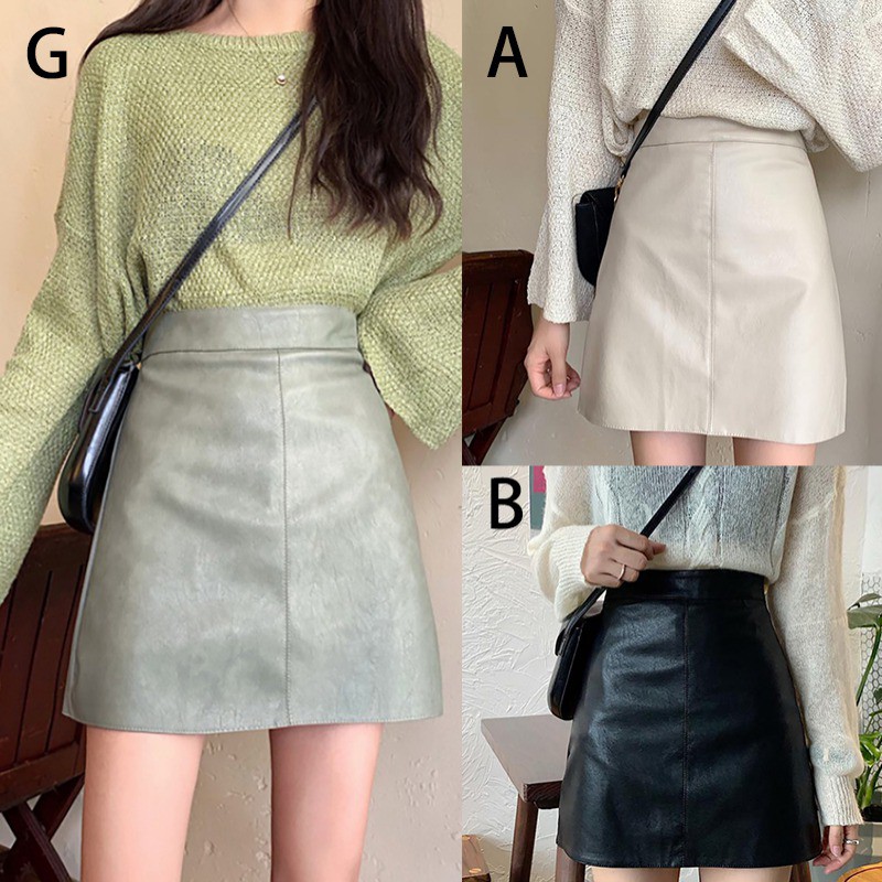 Chân Váy Da Pu Lưng Cao Thiết Kế Dáng Chữ A Nữ Tính
