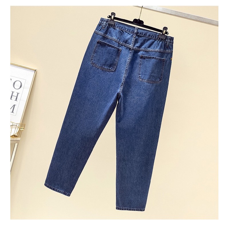 quần jean baggy big size màu xanh đậm lưng vao thêu hình dọc size 90-110kg