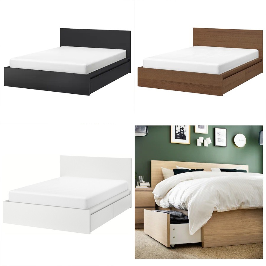 Giường ngủ gỗ MDF MALM kiểu dáng Bắc Âu IKEA hiện đại kèm 2 hộc tủ, sản xuất bởi Nội Thất Nhà Xanh