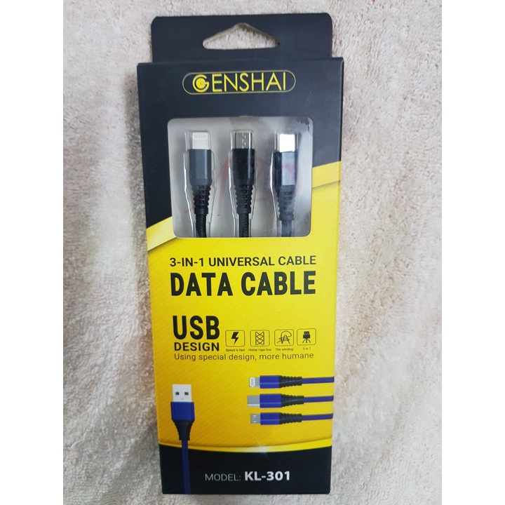 Dây cáp sạc 3 trong 1 USB/USB-C/GENSHAI KL-301 hàng