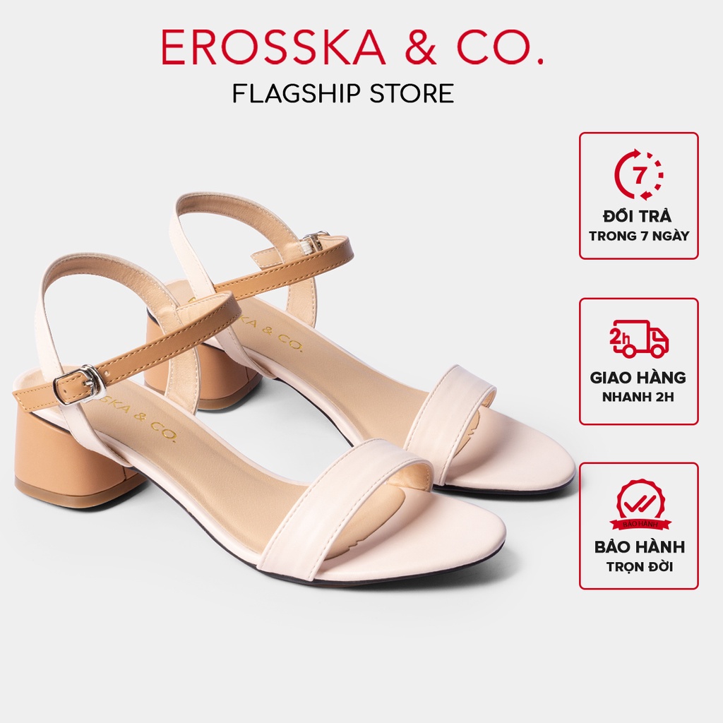 Erosska - Giày sandal cao gót nữ mũi tròn kiểu dáng cơ bản cao 3cm màu cam phối kem - EB019