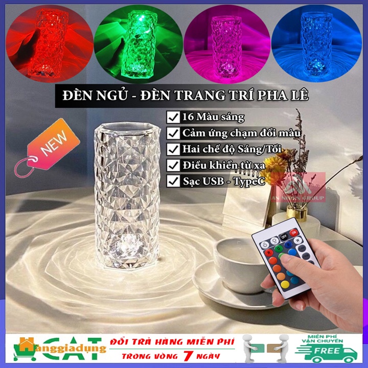[LOẠI TỐT] Đèn ngủ để bàn, đèn ngủ pha lê cảm ứng 16 màu, hai chế độ sáng/tối và có điều khiển từ xa